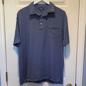 Fish Hippie Micro Stripe 3 Button Polo Shirt EUC